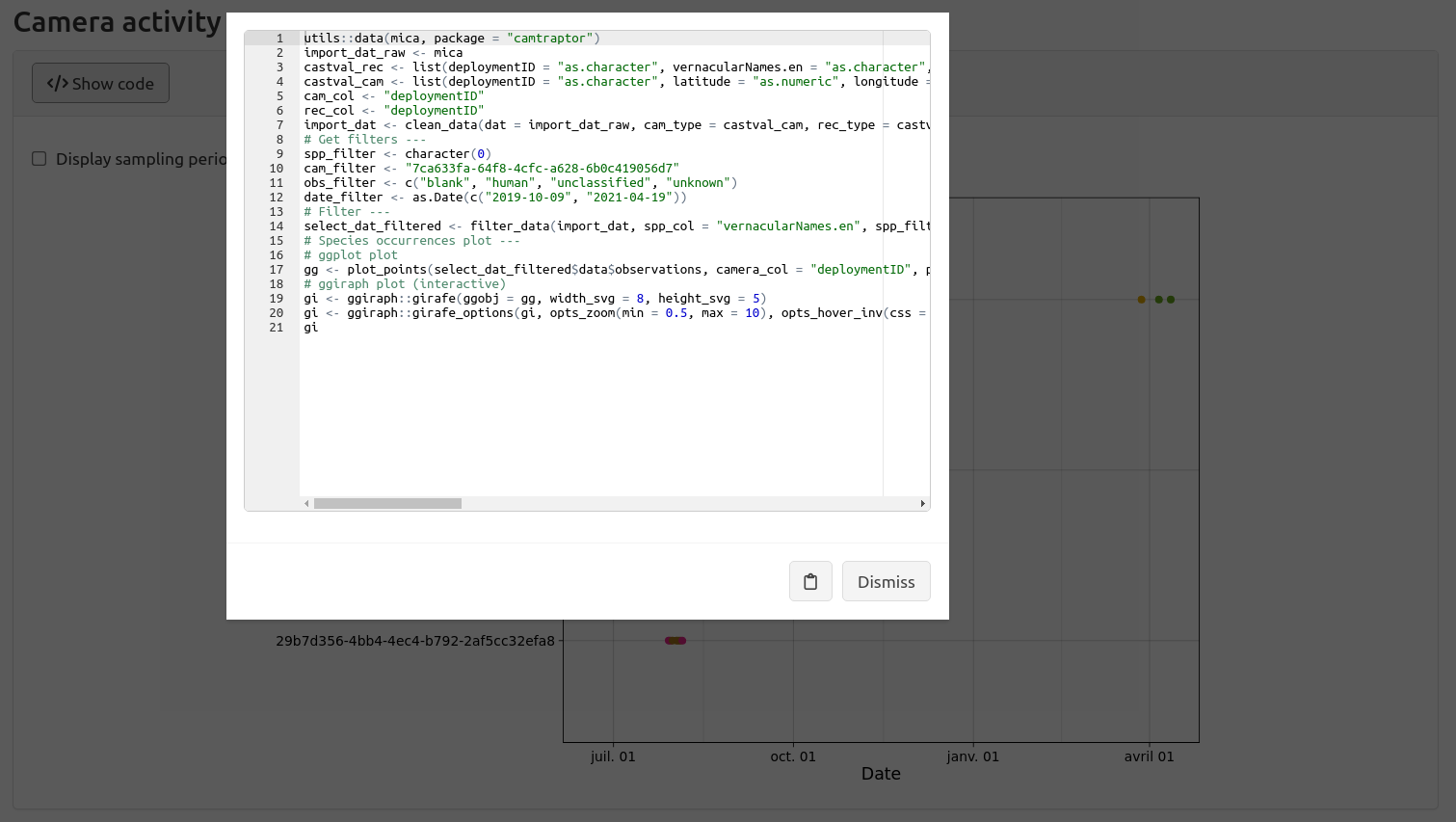 Plotting code displayed in the app